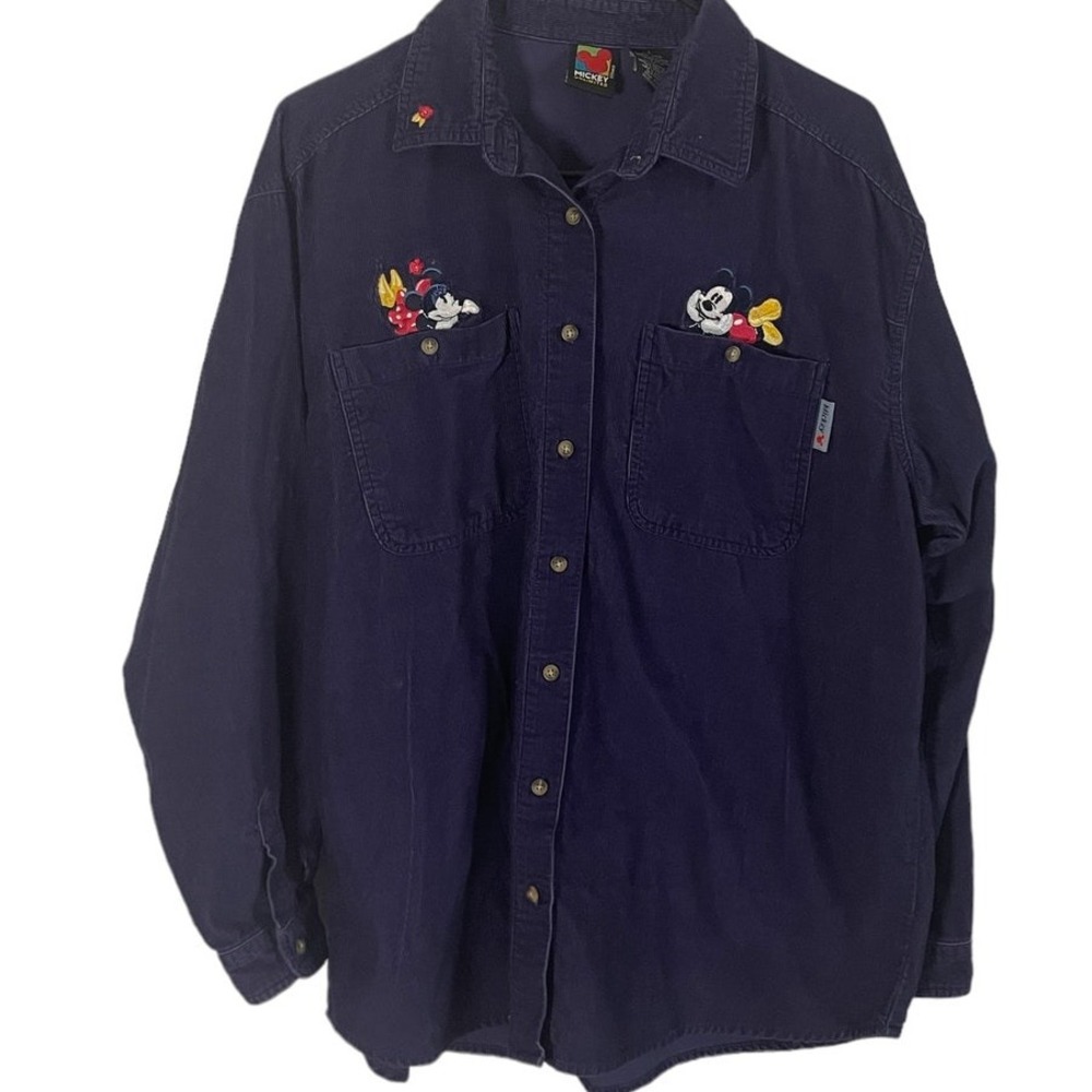 Vintage Mickey Unlimited Navy Purple Corduroy Embroidered Disney Shirt Large